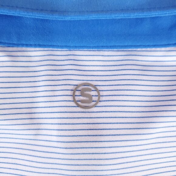 NWT Stitch Bowery Mens M/L Sebonac Blue SS Golf Polo Shirt Striped Performance - Picture 9 of 15